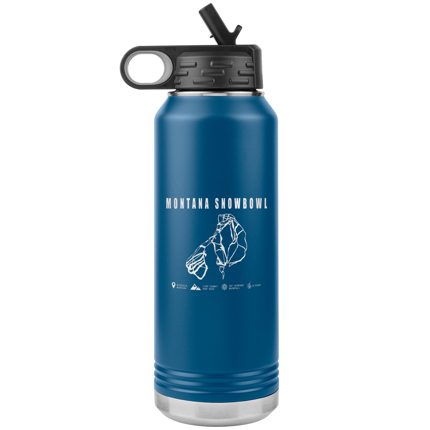 Montana Snowbowl, Montana Ski Trail Map 32oz Water Bottle Tumbler - Powderaddicts