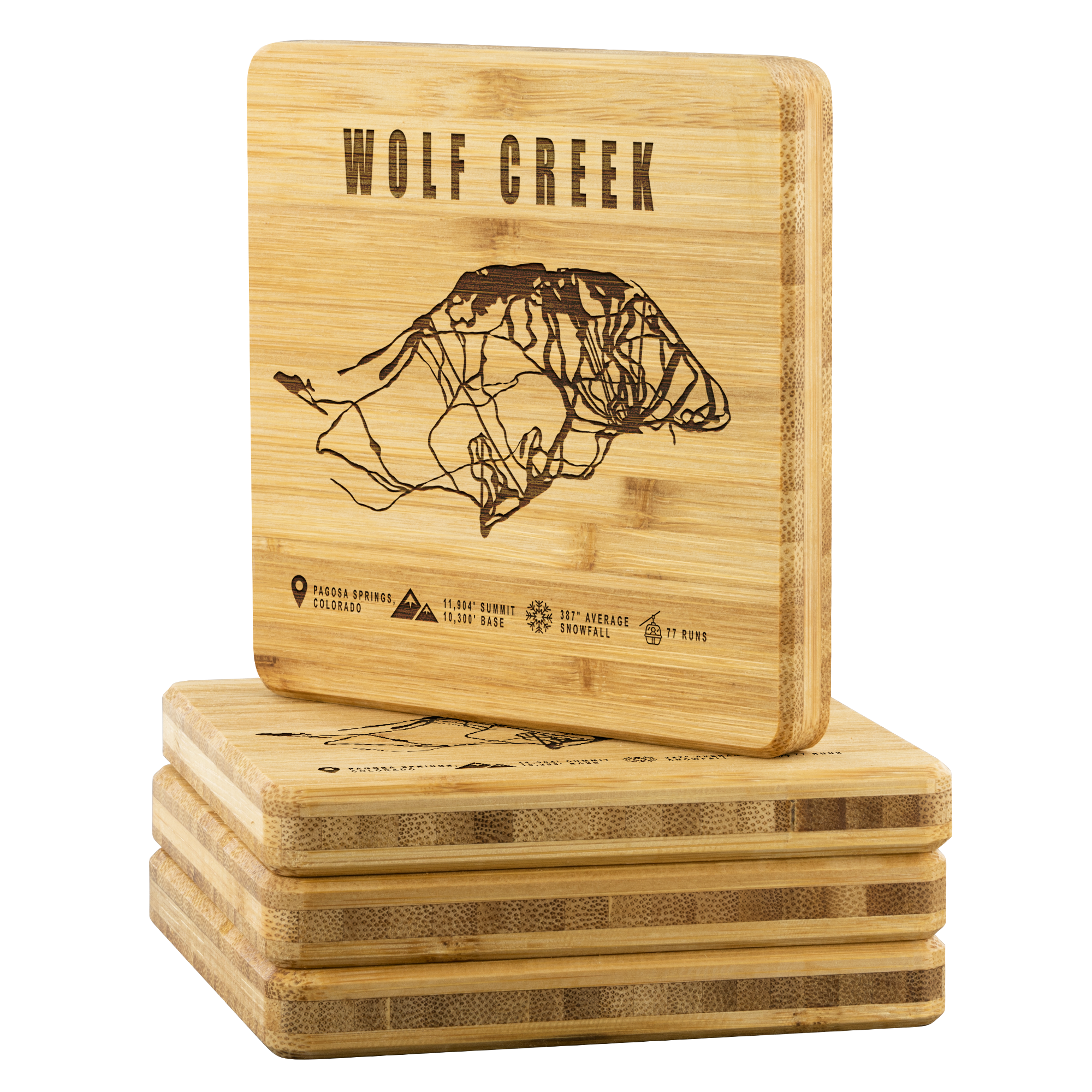 Wolf Creek Colorado Ski Trail Map Bamboo Coaster - Powderaddicts