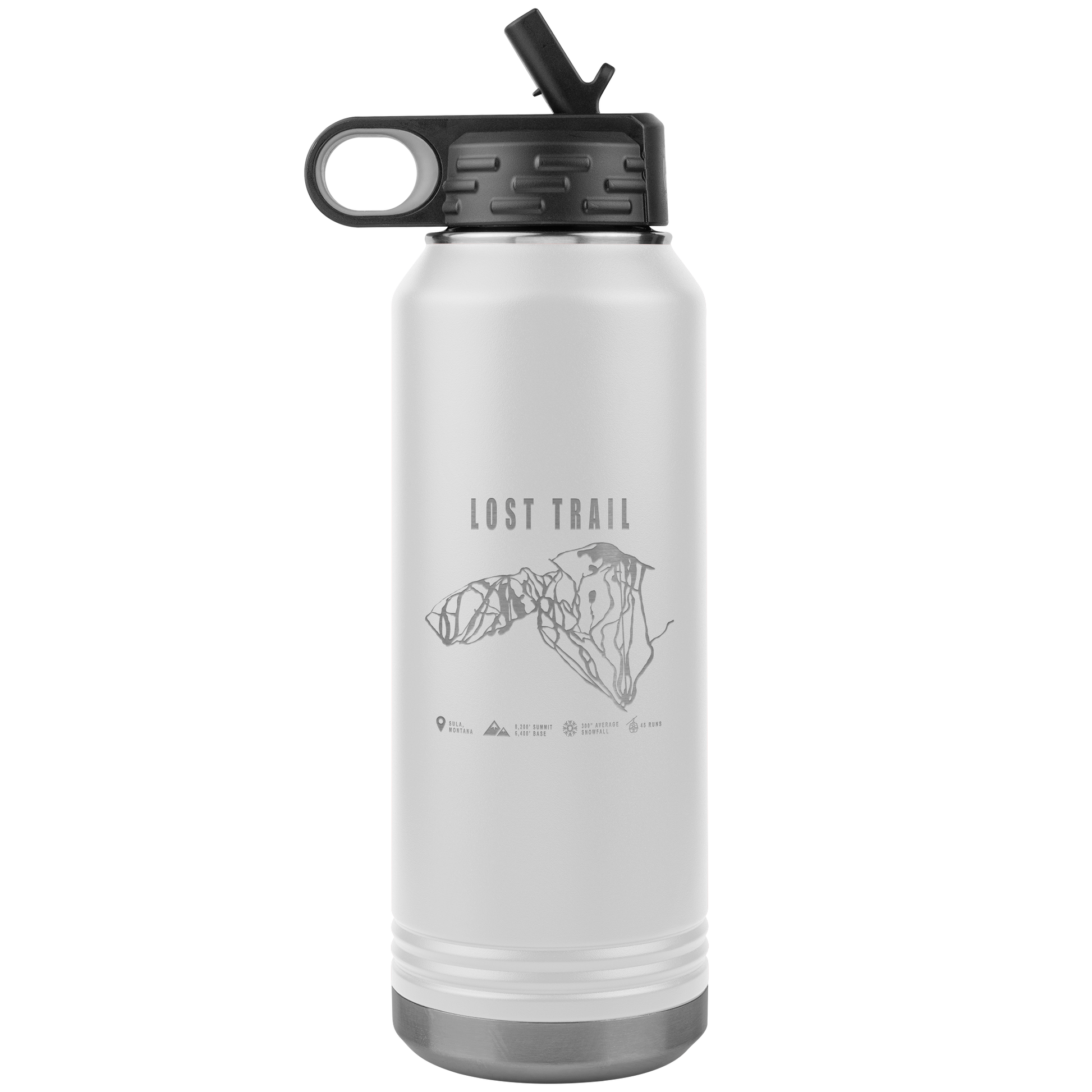 Lost Trail Montana Ski Trail Map 32oz Water Bottle Tumbler - Powderaddicts