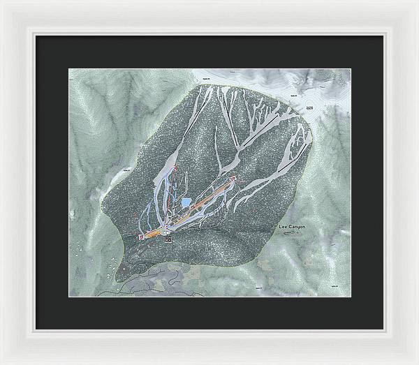 Lee Canyon Ski Trail Map - Framed Print - Powderaddicts
