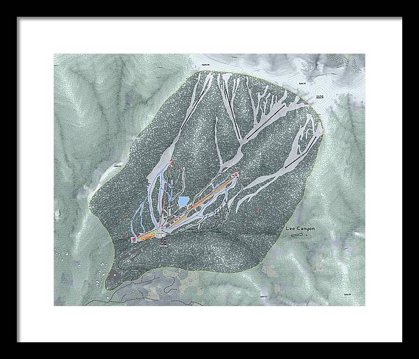 Lee Canyon Ski Trail Map - Framed Print - Powderaddicts