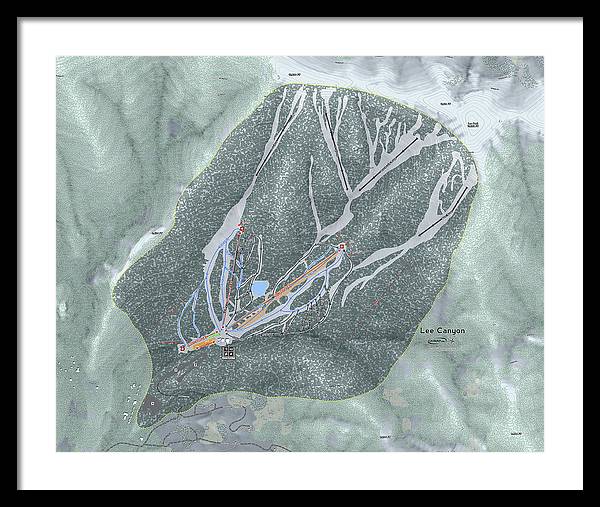 Lee Canyon Ski Trail Map - Framed Print - Powderaddicts