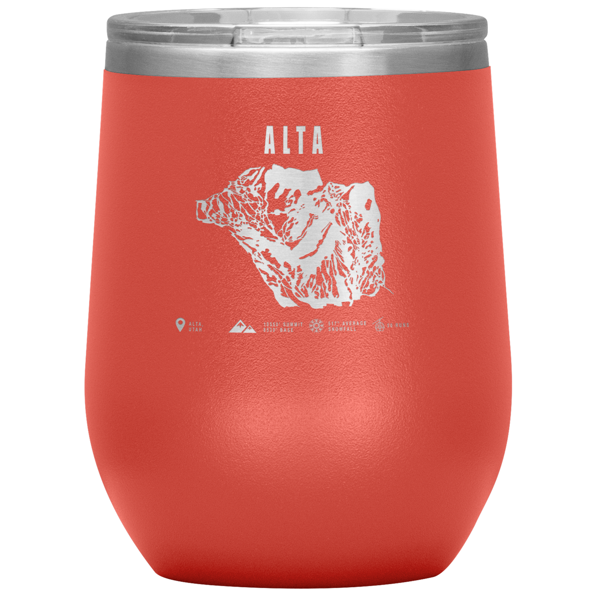 Alta,Utah Ski Trail Map Wine 12oz Tumbler - Powderaddicts