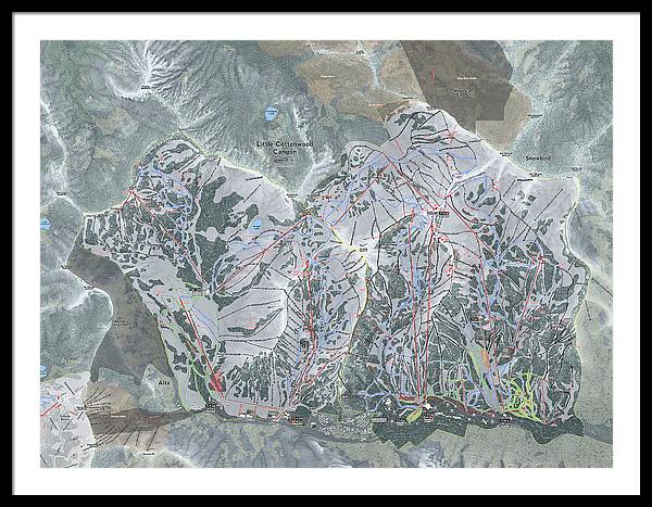 Little Cottonwood Canyon, Utah Ski Trail Map - Framed Print - Powderaddicts