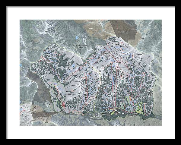 Little Cottonwood Canyon, Utah Ski Trail Map - Framed Print - Powderaddicts