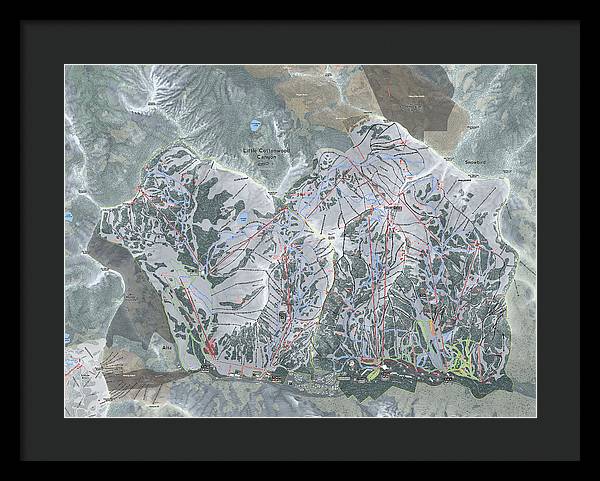 Little Cottonwood Canyon, Utah Ski Trail Map - Framed Print - Powderaddicts