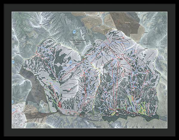 Little Cottonwood Canyon, Utah Ski Trail Map - Framed Print - Powderaddicts