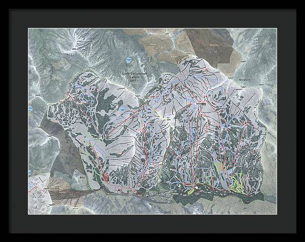 Little Cottonwood Canyon, Utah Ski Trail Map - Framed Print - Powderaddicts