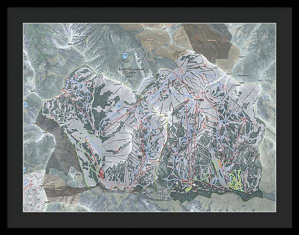 Little Cottonwood Canyon, Utah Ski Trail Map - Framed Print - Powderaddicts