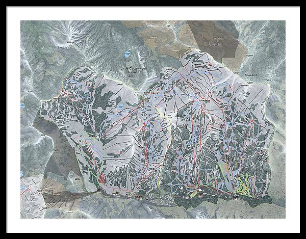 Little Cottonwood Canyon, Utah Ski Trail Map - Framed Print - Powderaddicts