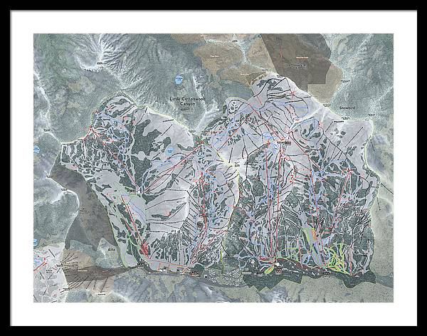 Little Cottonwood Canyon, Utah Ski Trail Map - Framed Print - Powderaddicts