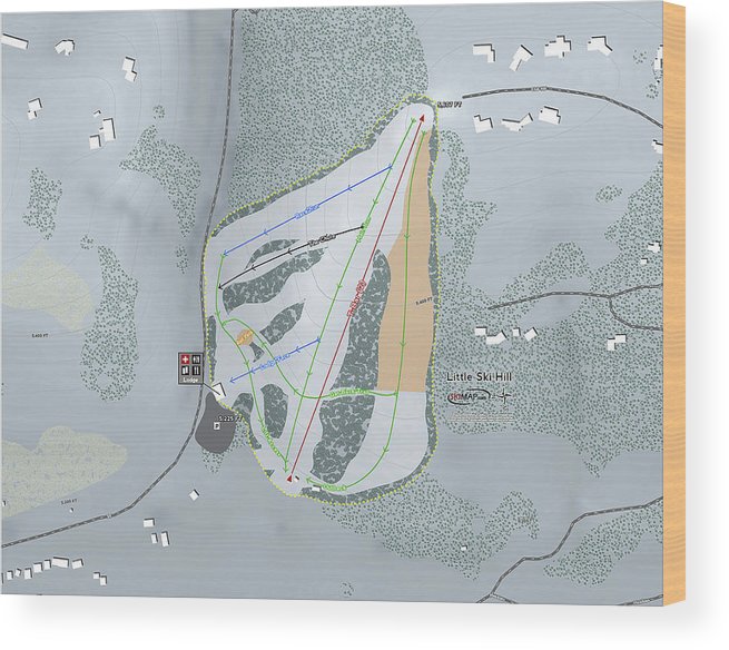Little Ski Hill Ski Trail Map - Wood Print - Powderaddicts