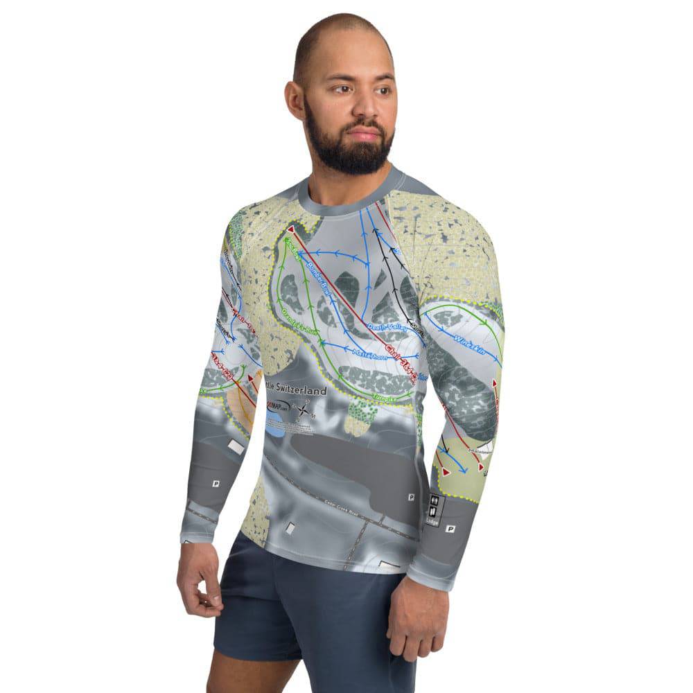 Little Switzerland, Wisconsin Ski Trail Map Men's Base Layer Top - Powderaddicts