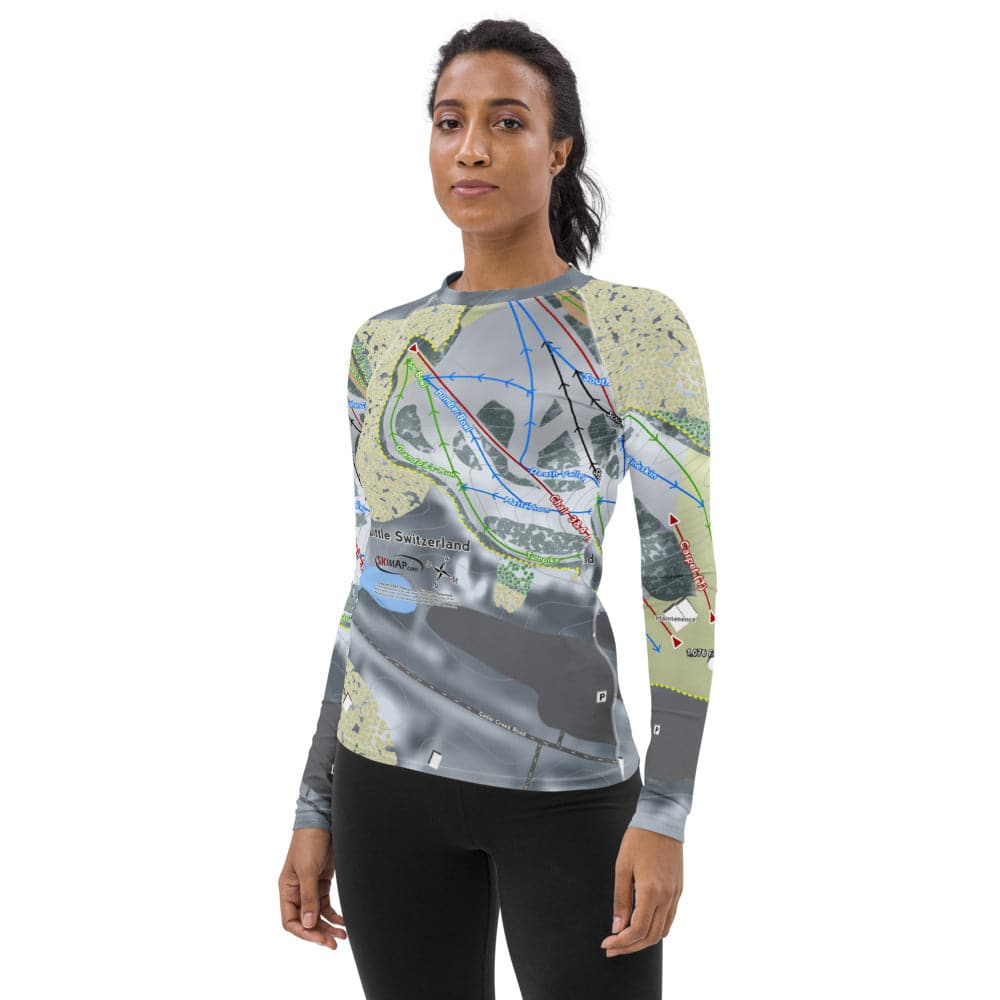 Little Switzerland, Wisconsin Ski Trail Map Women's Base Layer Top - Powderaddicts