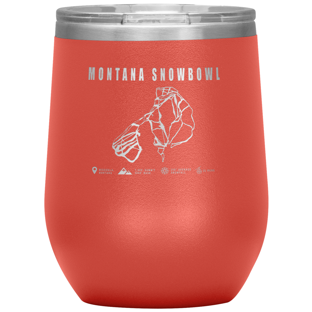 Montana Snowbowl, Montana Ski Trail Map Wine 12oz Tumbler - Powderaddicts