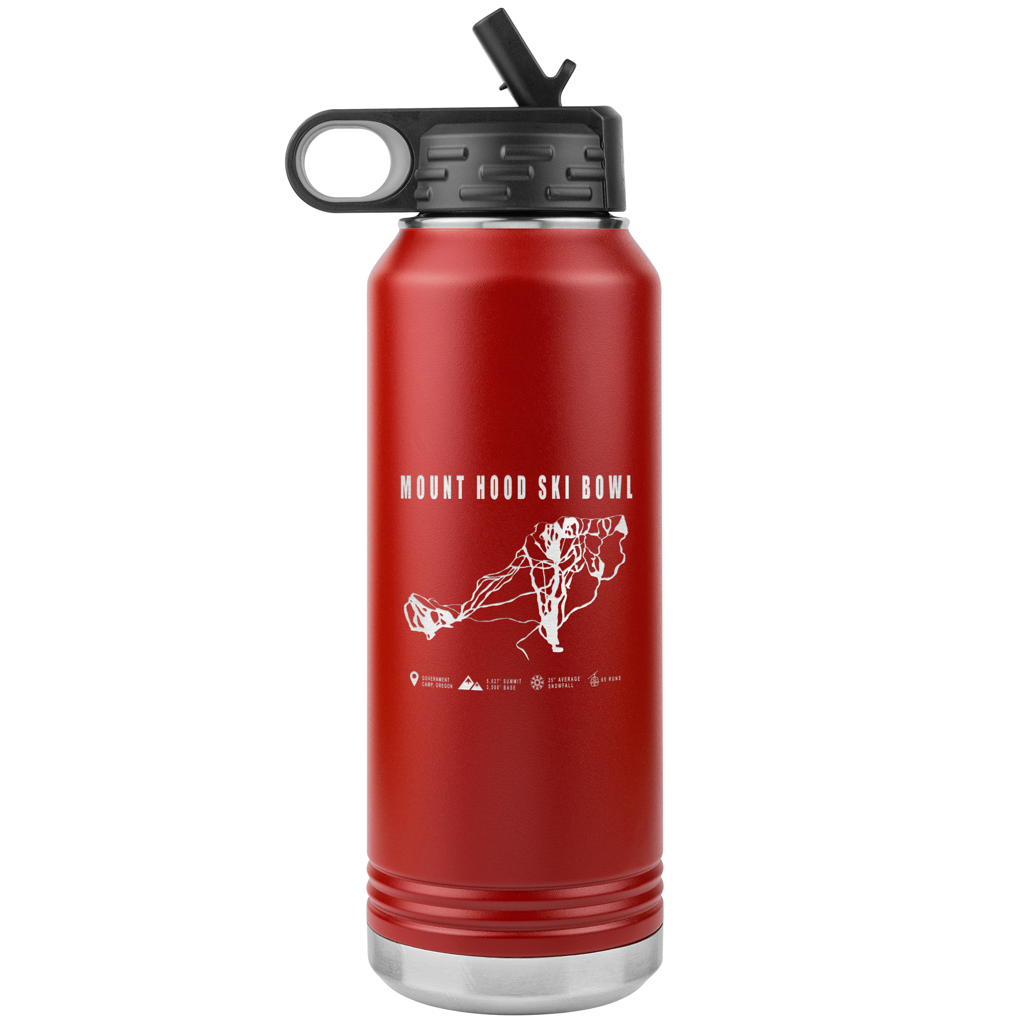 Mount Hood Ski Bowl, Oregon Ski Trail Map 32oz Water Bottle Tumbler - Powderaddicts
