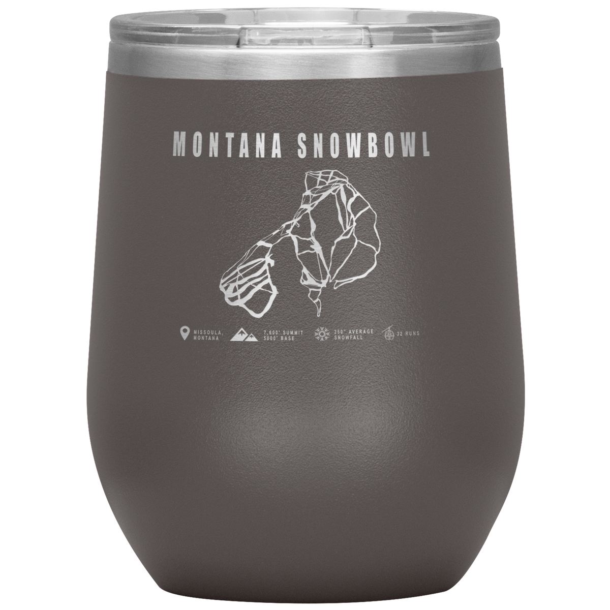 Montana Snowbowl, Montana Ski Trail Map Wine 12oz Tumbler - Powderaddicts