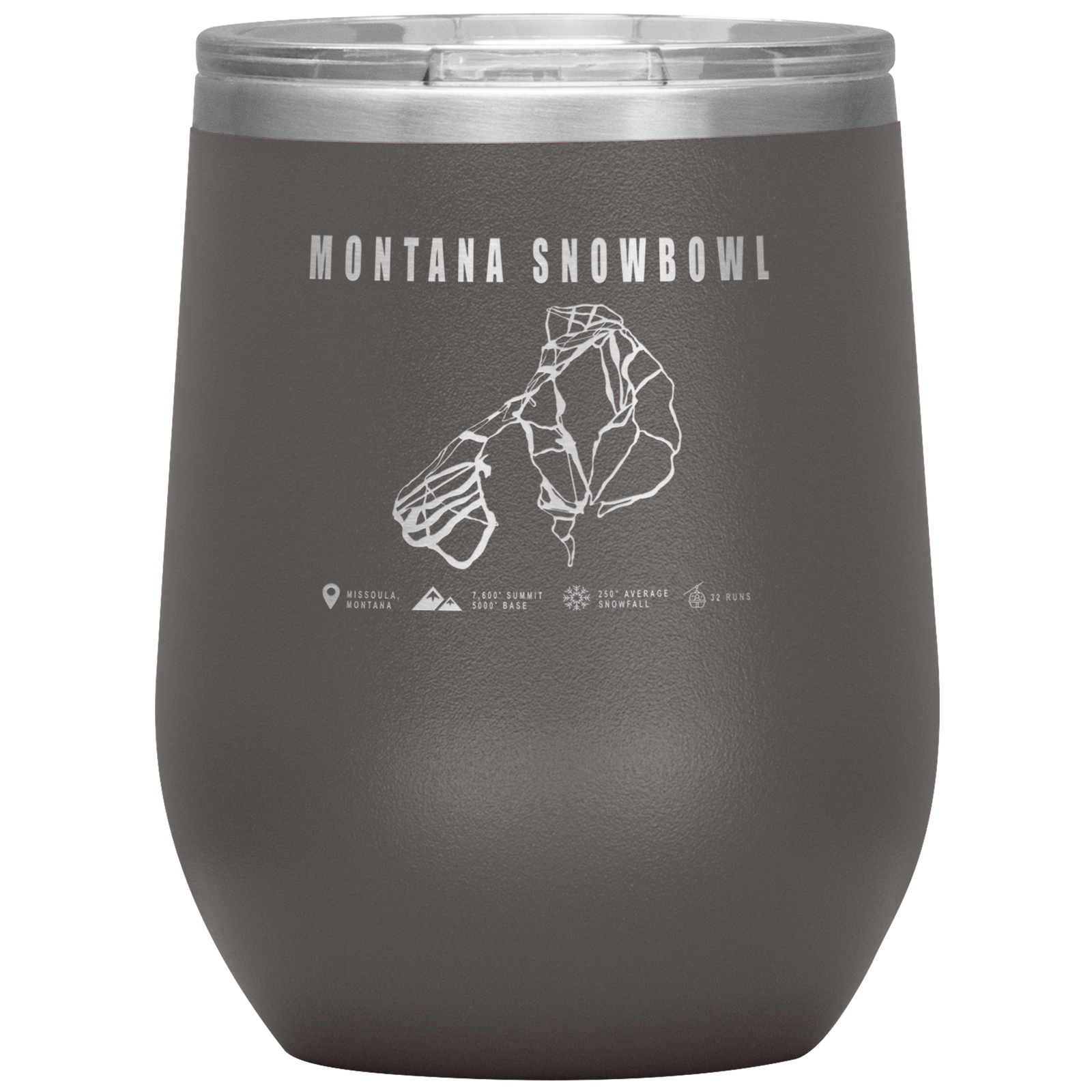 Montana Snowbowl, Montana Ski Trail Map Wine 12oz Tumbler - Powderaddicts