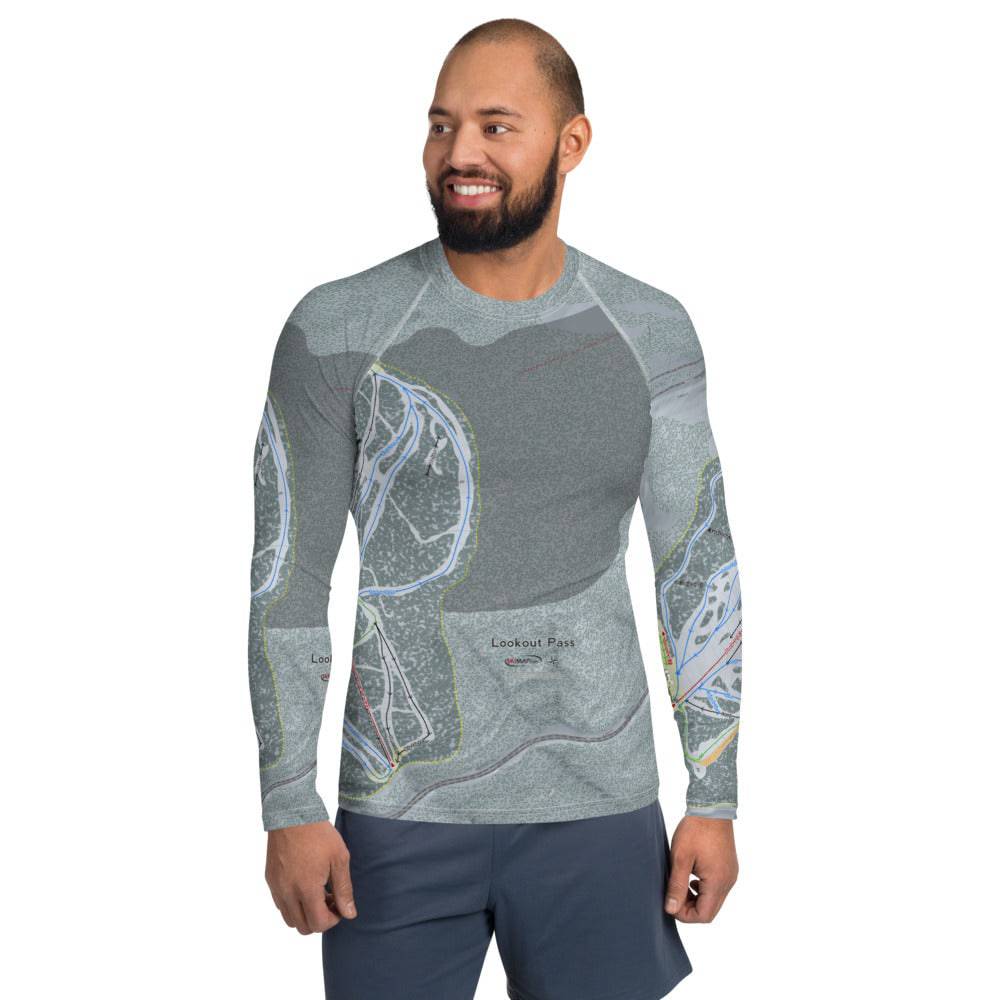 Lookout Pass, Idaho Ski Trail Map Men&#39;s Base Layer Top - Powderaddicts