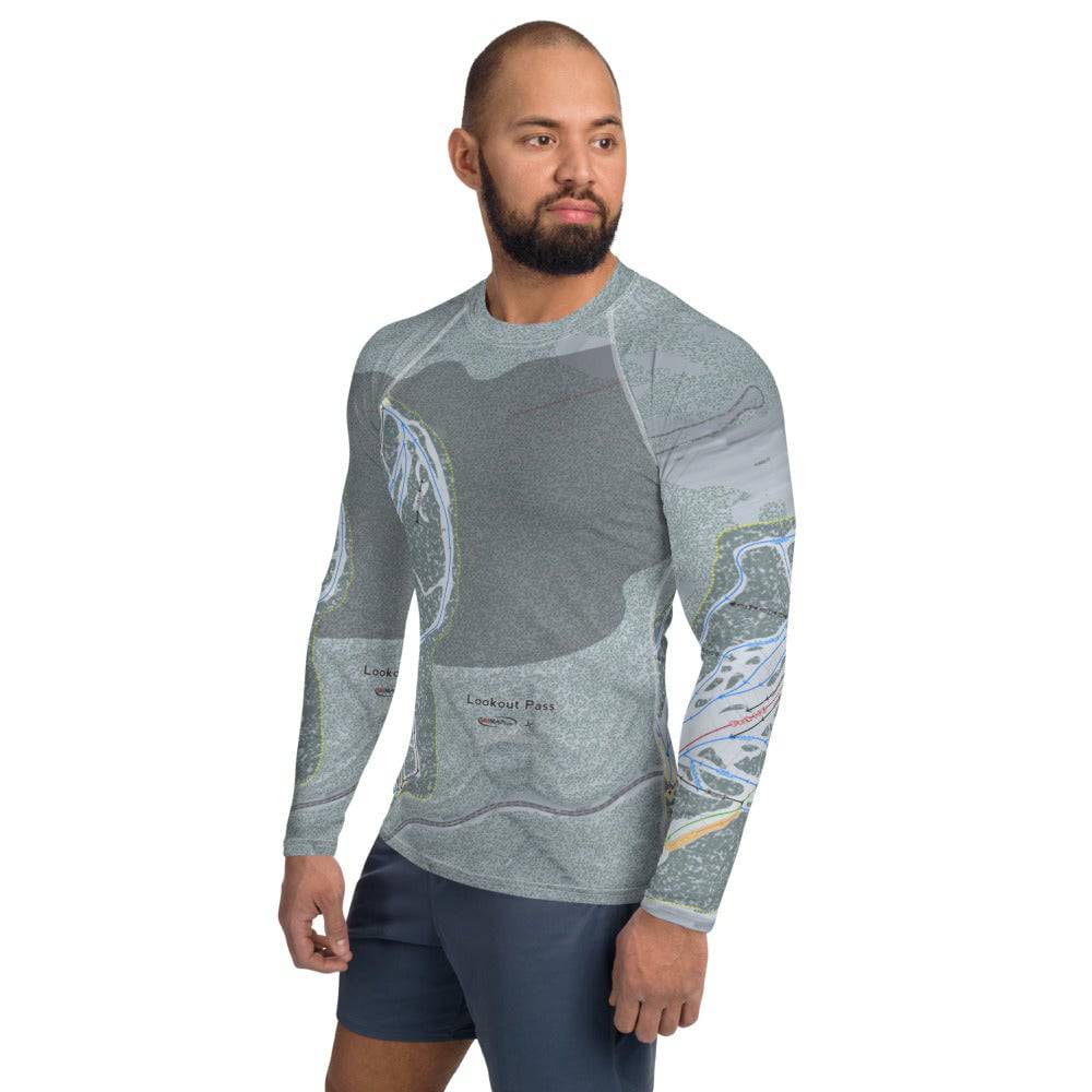 Lookout Pass, Idaho Ski Trail Map Men's Base Layer Top - Powderaddicts