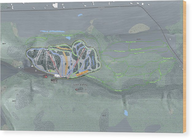 Lost Valley Ski Trail Map - Wood Print - Powderaddicts