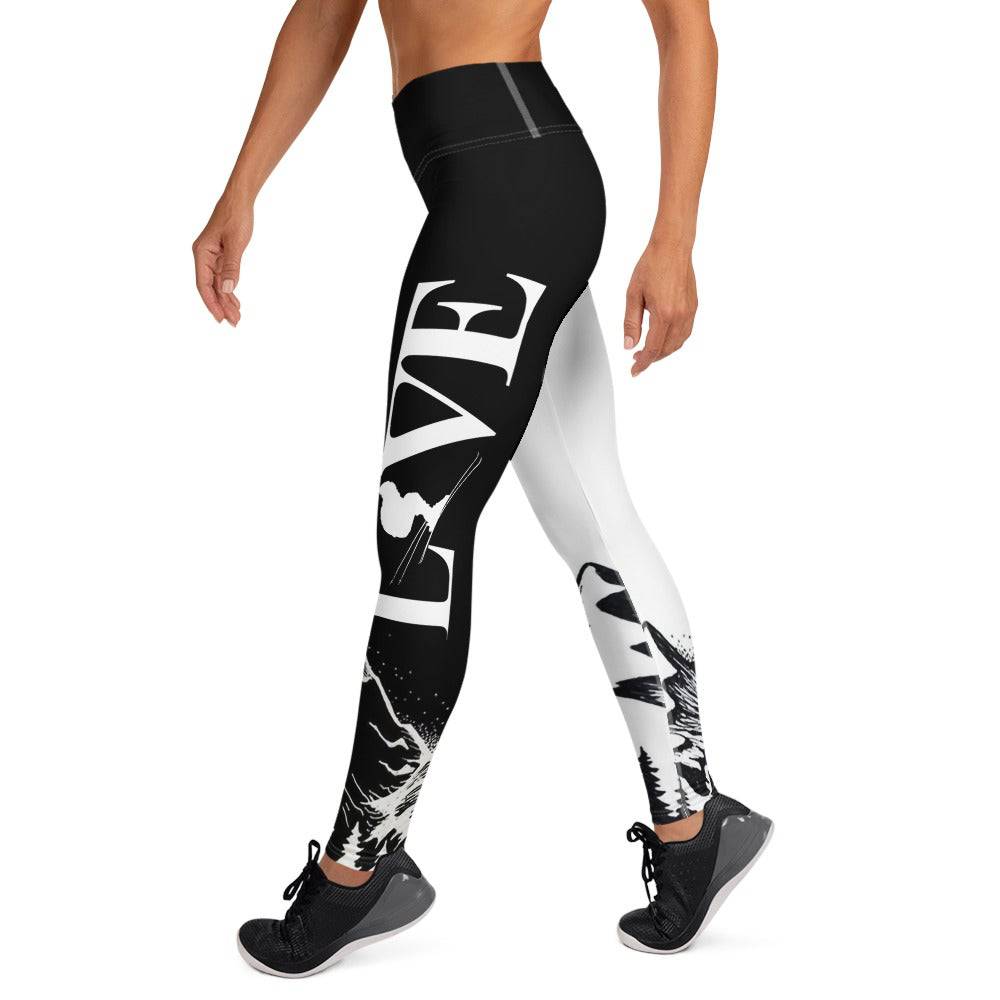 Love Ski Black and White Yoga Leggings - Powderaddicts