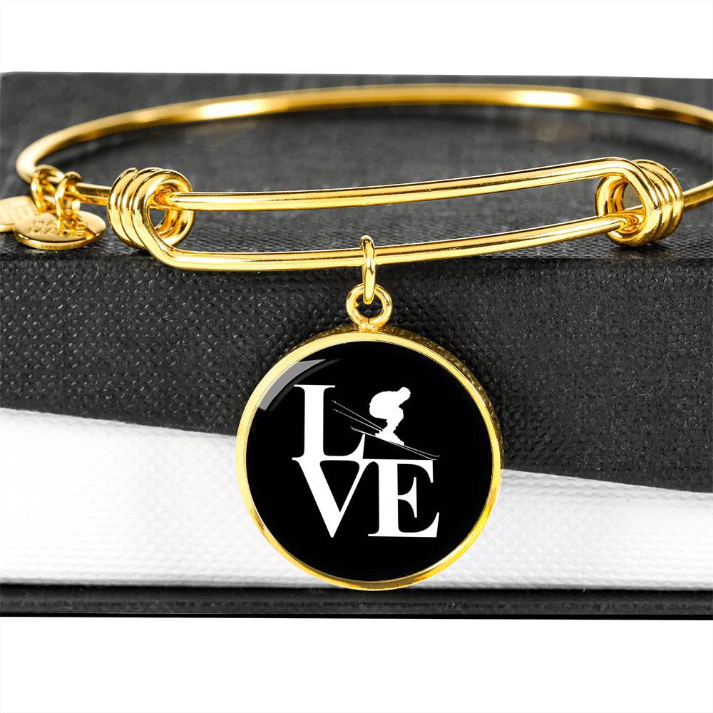 LOVE Ski Black Ellipse Pendant Bangle - Powderaddicts