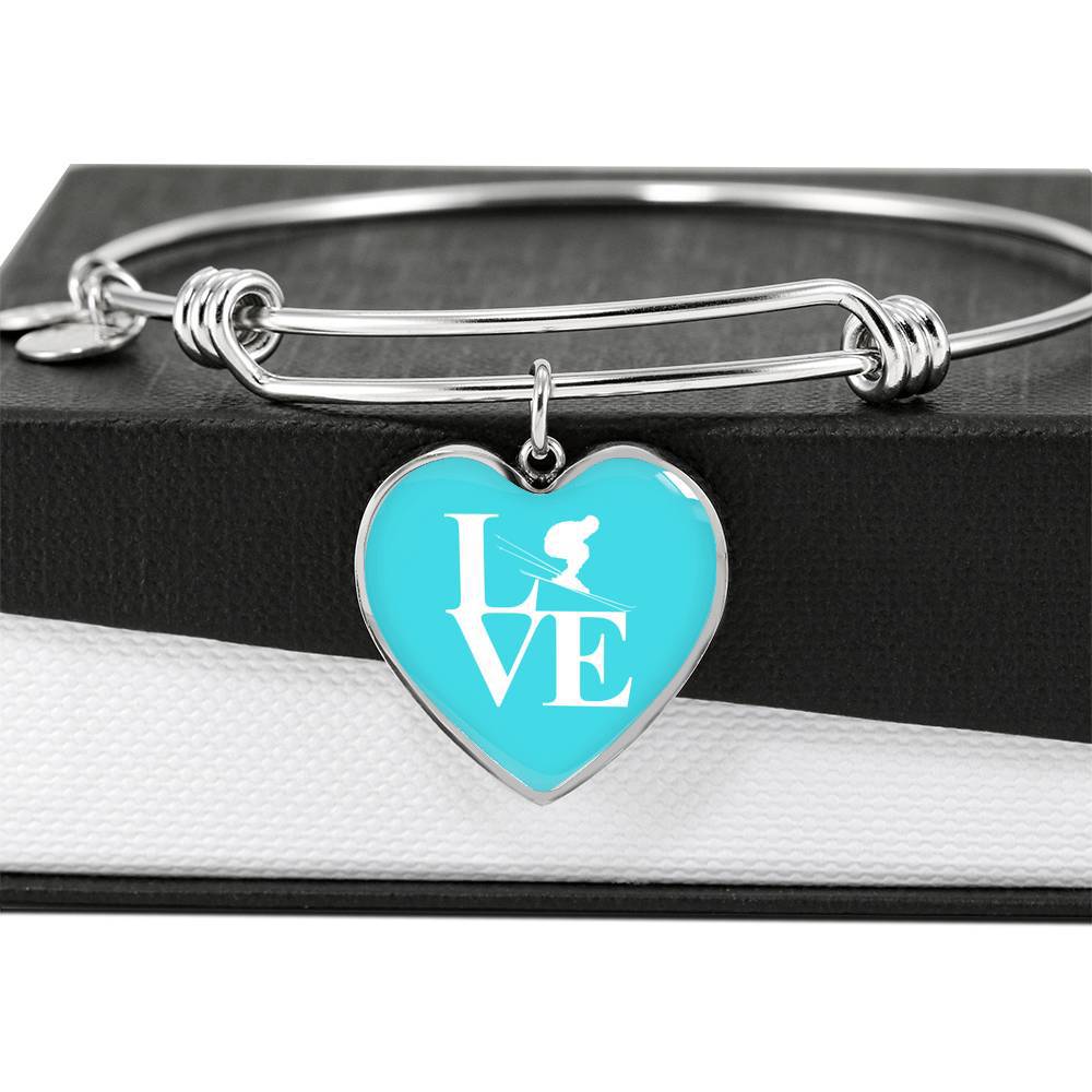 LOVE Ski Blue Heart Pendant Bangle - Powderaddicts