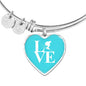 LOVE Ski Blue Heart Pendant Bangle - Powderaddicts