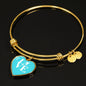 LOVE Ski Blue Heart Pendant Bangle - Powderaddicts