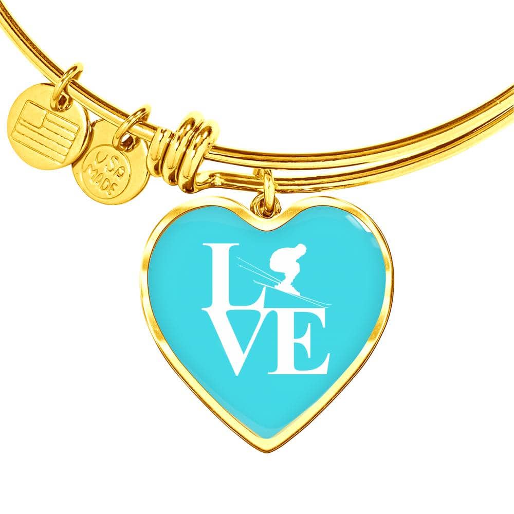 LOVE Ski Blue Heart Pendant Bangle - Powderaddicts