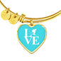 LOVE Ski Blue Heart Pendant Bangle - Powderaddicts
