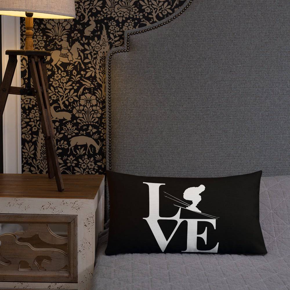 Love Ski Premium Pillow in Black and White - Powderaddicts