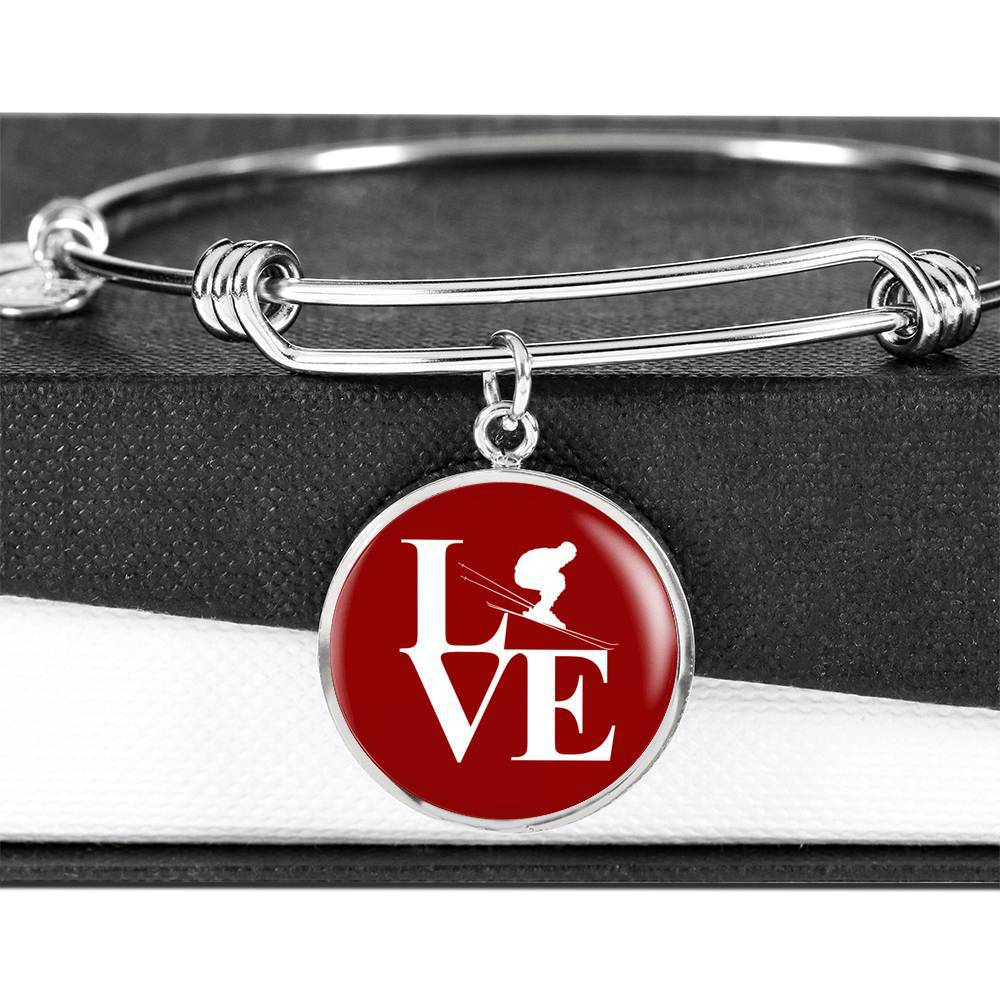 LOVE Ski Red Ellipse Pendant Bangle - Powderaddicts