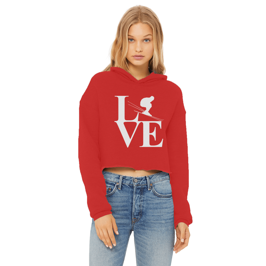 Love Skiing Ladies Cropped Raw Edge Hoodie - Powderaddicts
