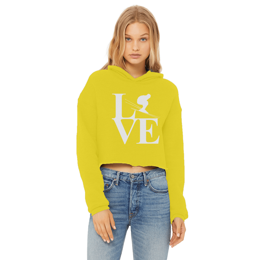 Love Skiing Ladies Cropped Raw Edge Hoodie - Powderaddicts