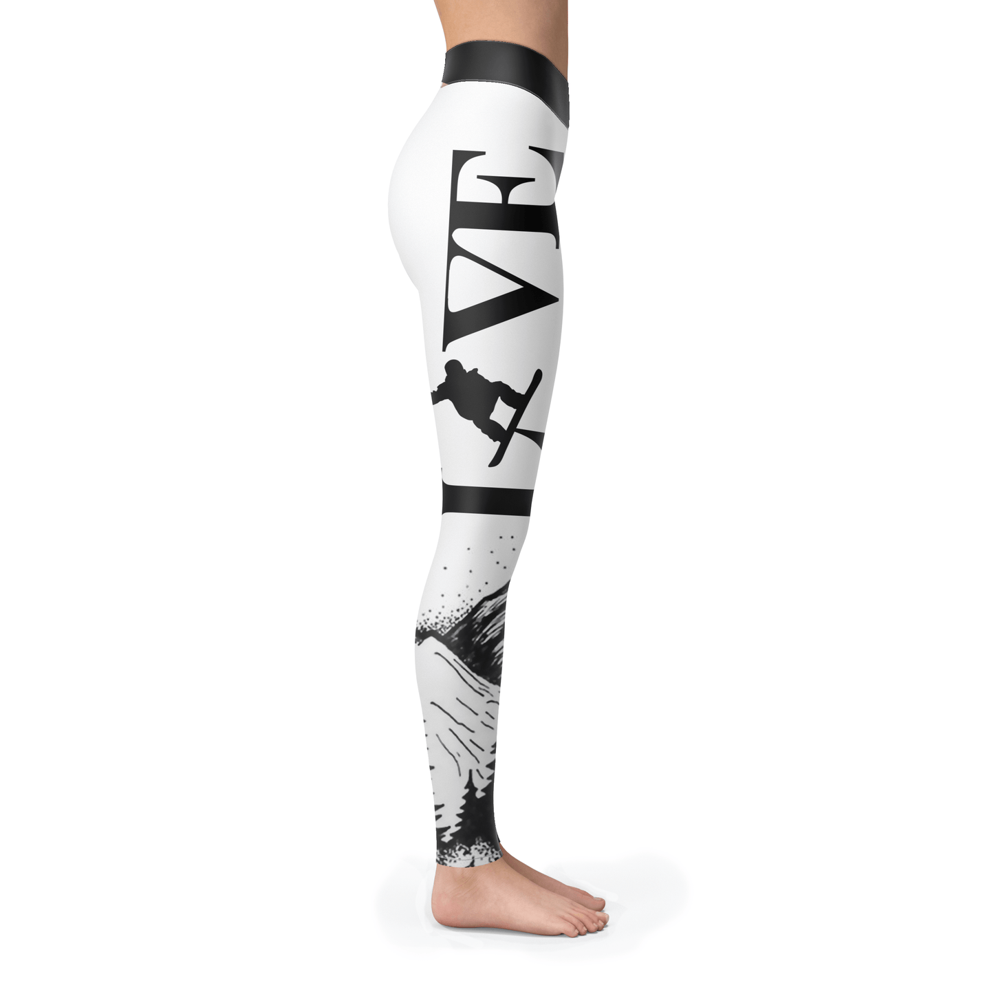 Love Snowboard Black and White Leggings - Powderaddicts