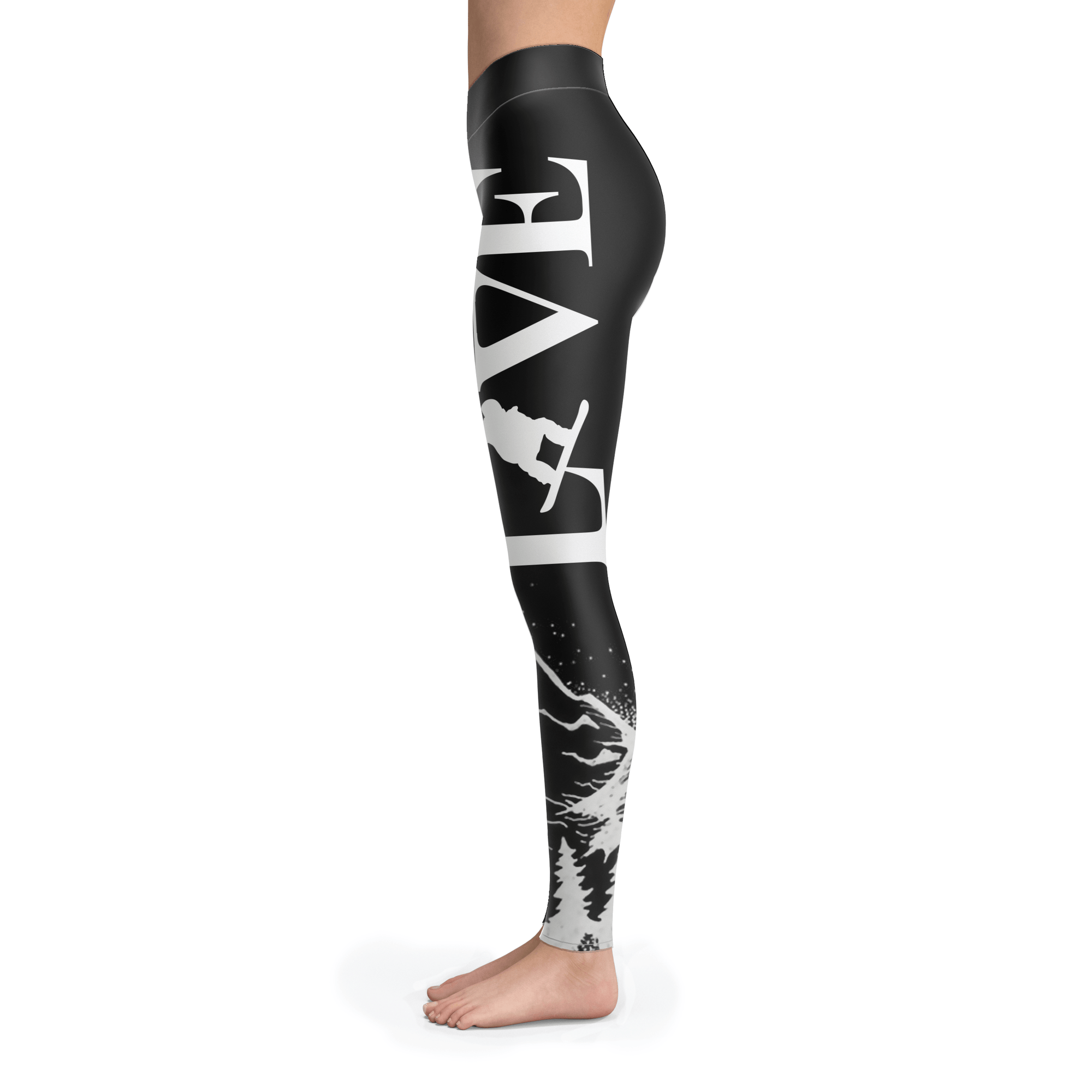 Love Snowboard Black and White Leggings - Powderaddicts