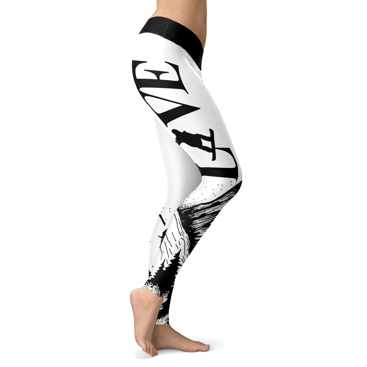 Love Snowboard Black and White Leggings - Powderaddicts