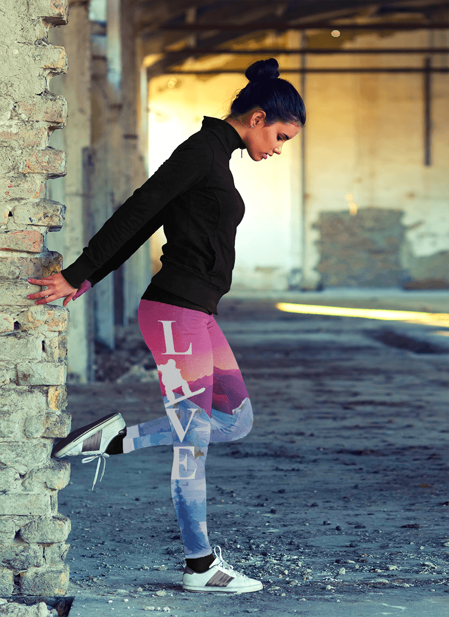 Love Snowboard Even at Sunset Leggings - Powderaddicts