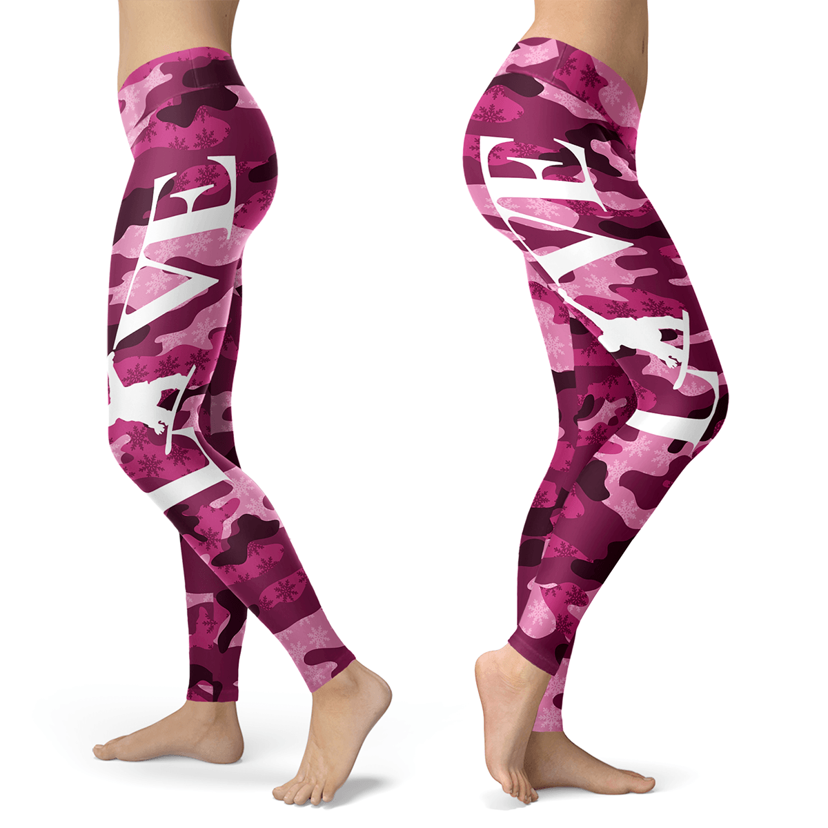 Love Snowboard Pink Pattern Leggings - Powderaddicts