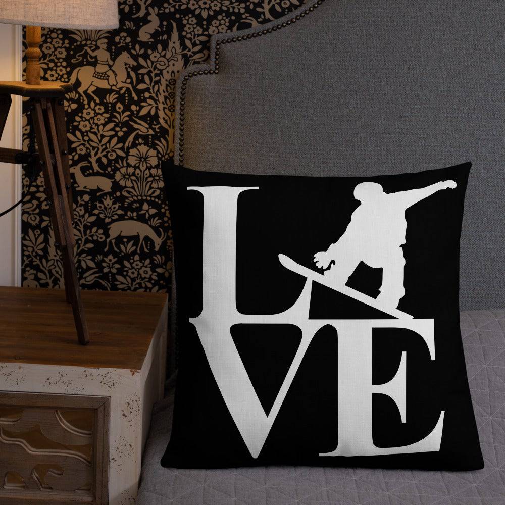 Love Snowboard Premium Pillow Black and White - Powderaddicts