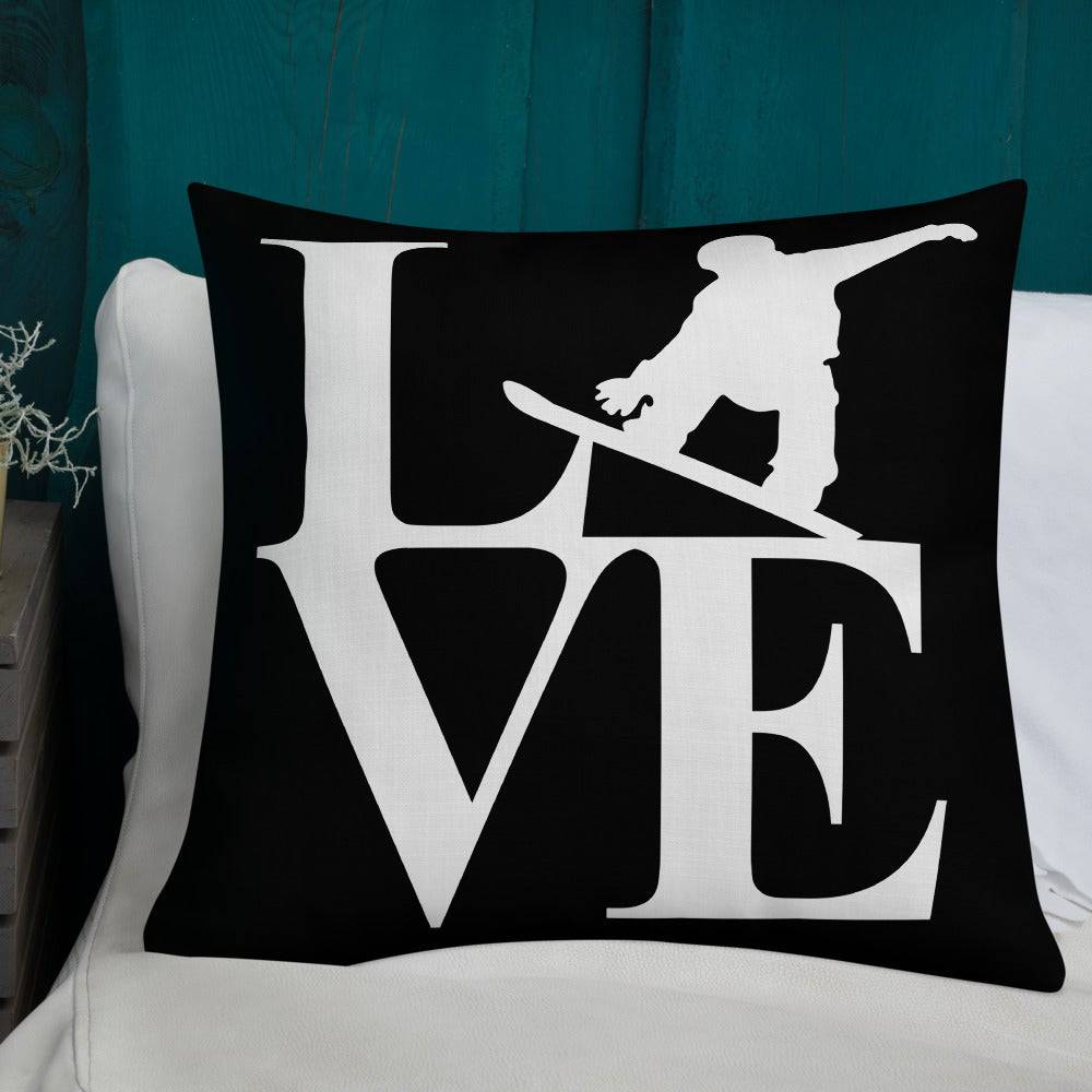 Love Snowboard Premium Pillow Black and White - Powderaddicts