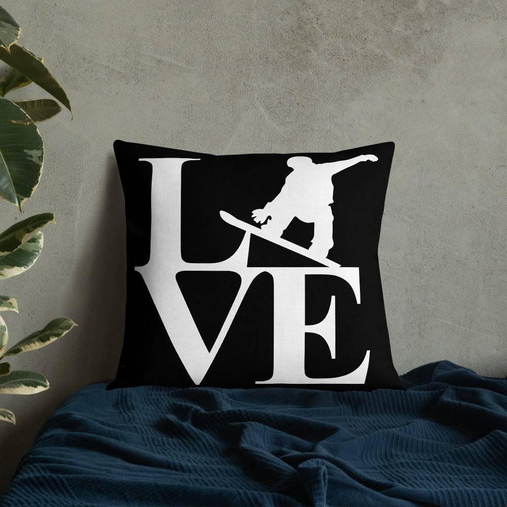 Love Snowboard Premium Pillow Black and White - Powderaddicts