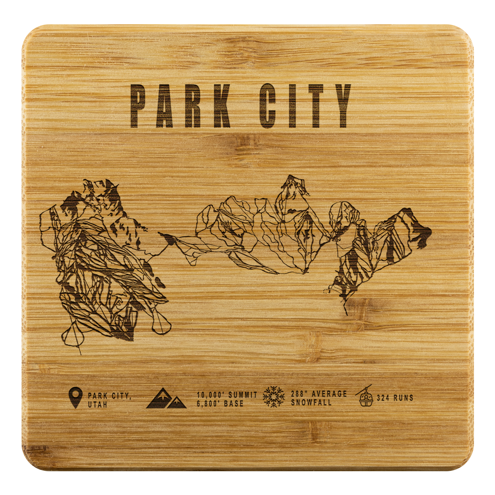 Park city,Utah Ski Trail Map Bamboo Coaster - Powderaddicts