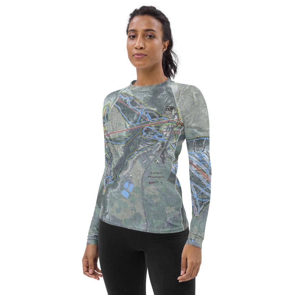 Lutsen Mountains, Minnesota Ski Trail Map Women's Base Layer Top - Powderaddicts