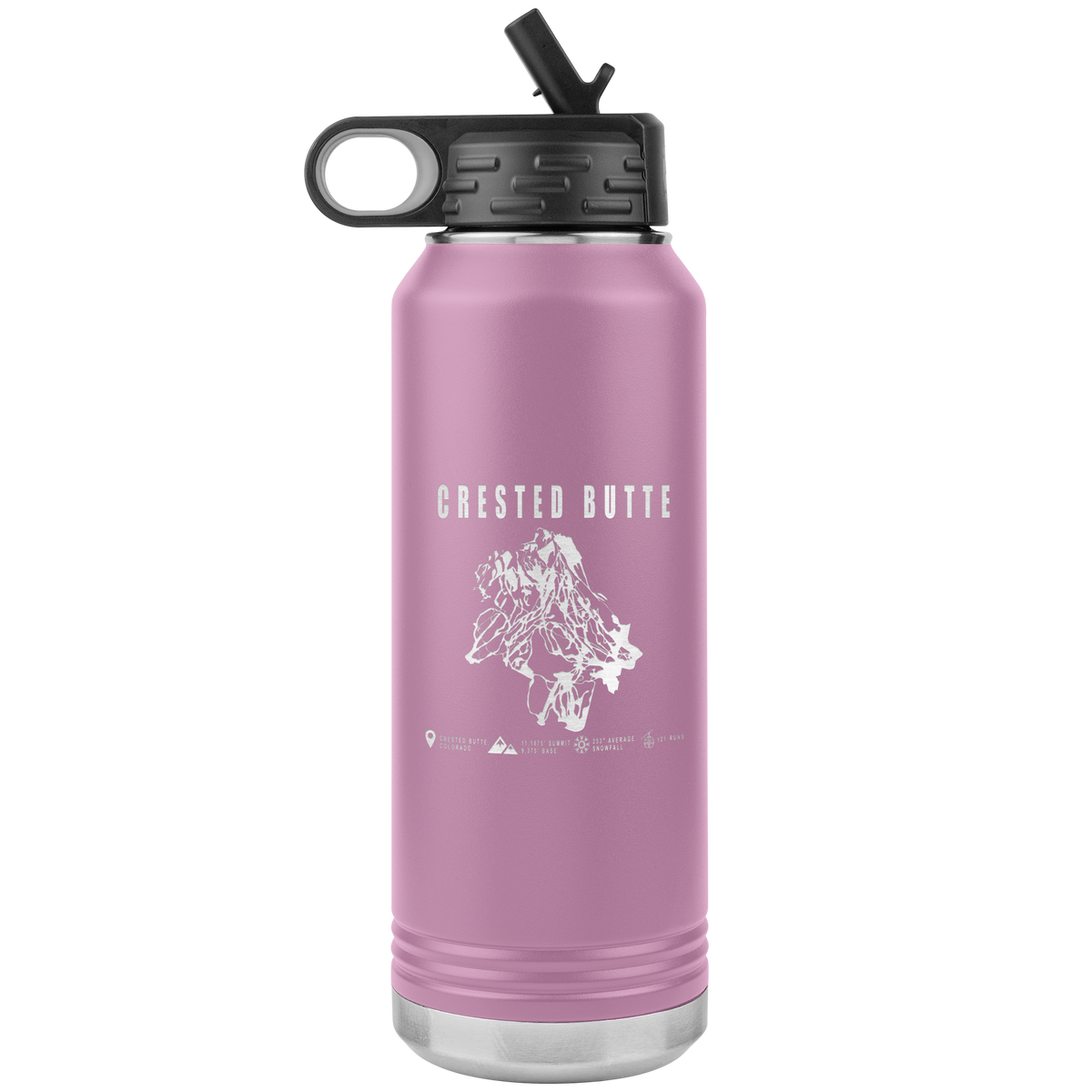 Crested Butte Colorado Ski Trail Map 32oz Water Bottle Tumbler - Powderaddicts