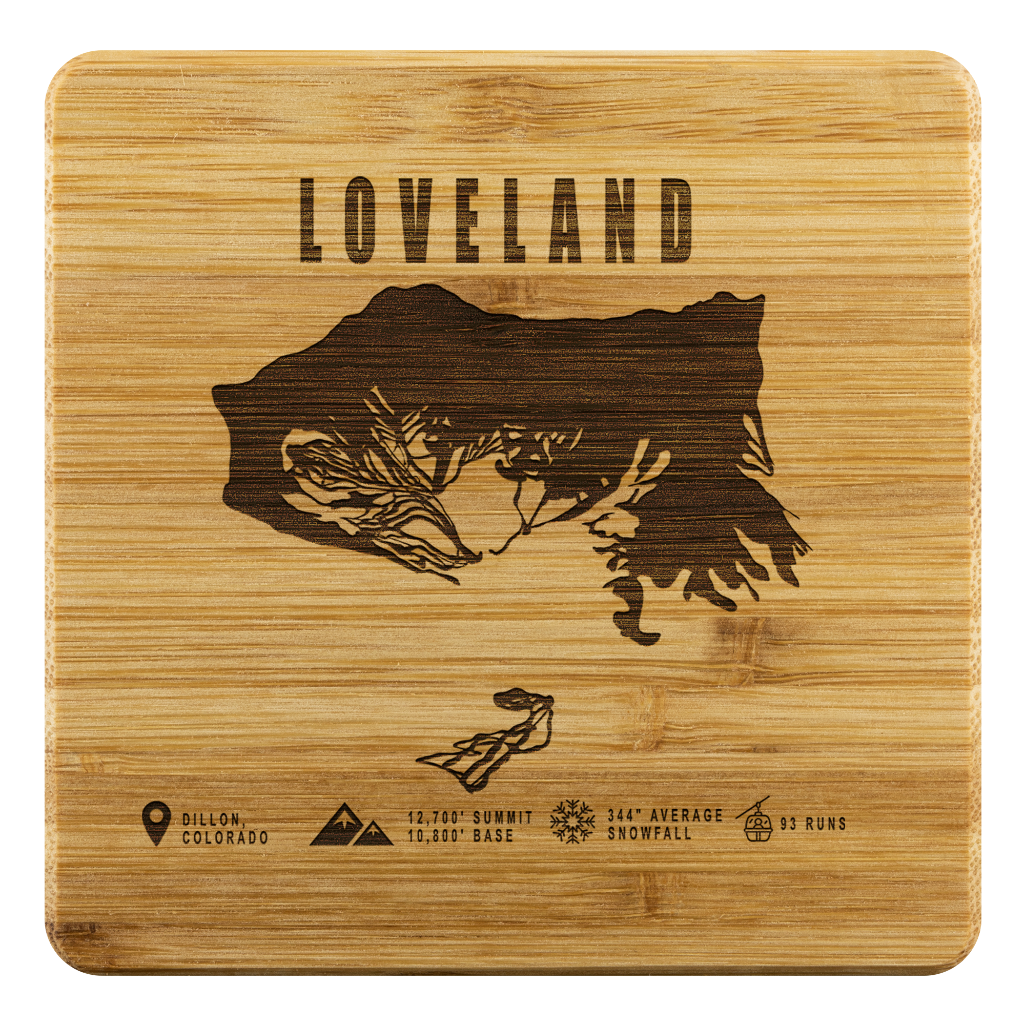Loveland Colorado Ski Trail Map Bamboo Coaster - Powderaddicts