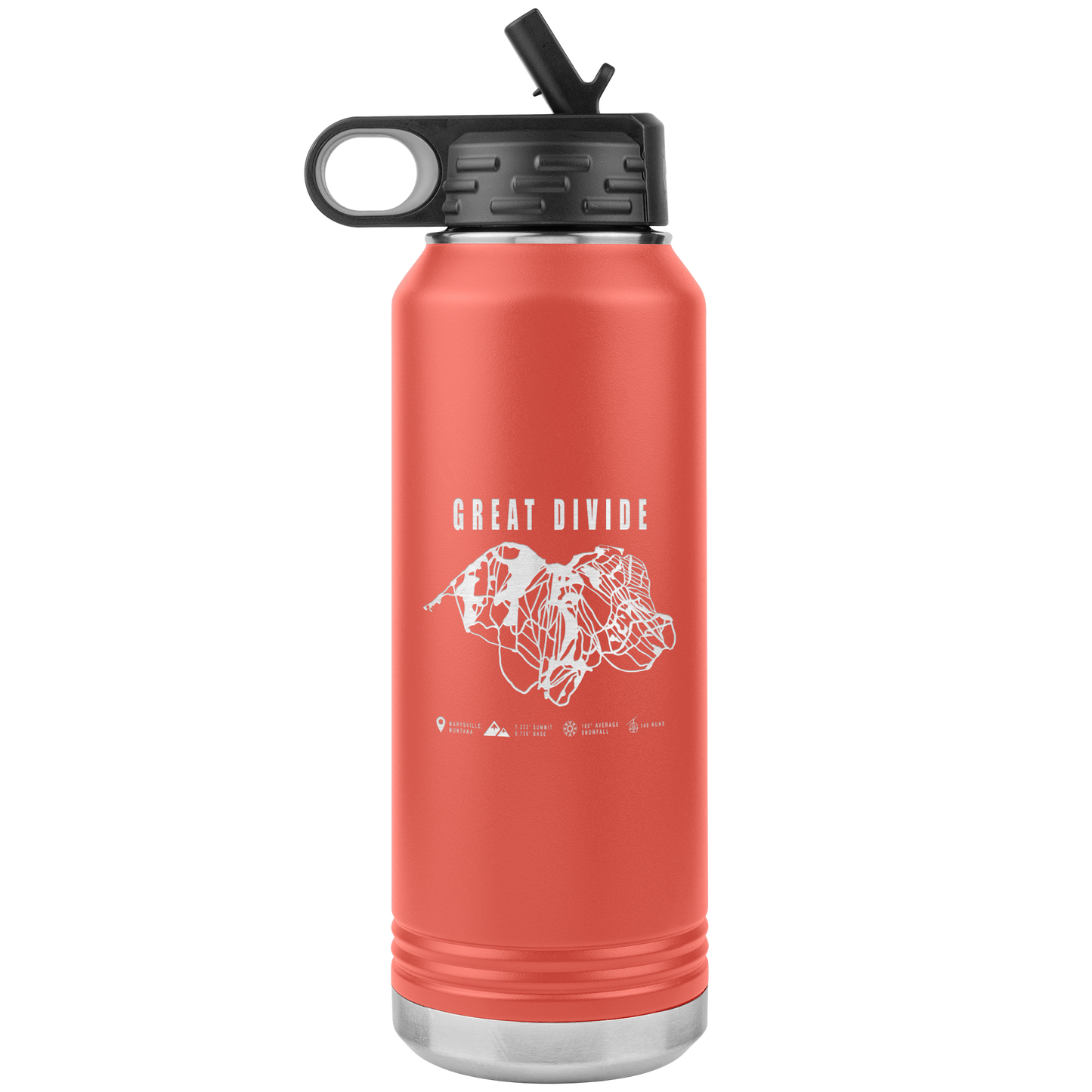 Great Divide Montana Ski Trail Map 32oz Water Bottle Tumbler - Powderaddicts