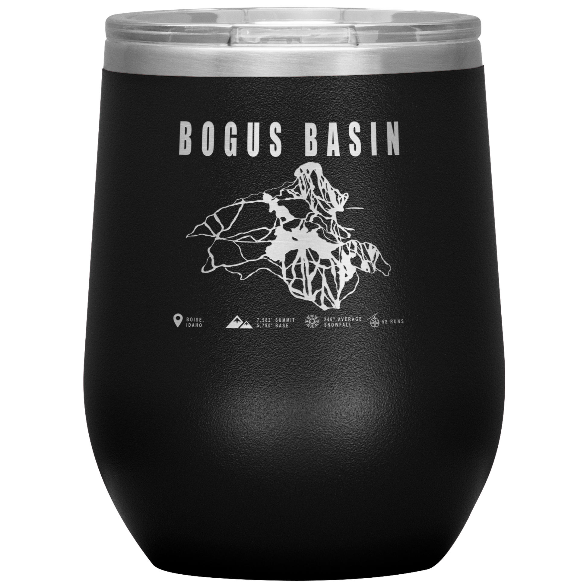 Bogus Basin Idaho Ski Trail Map Wine 12oz Tumbler - Powderaddicts